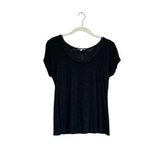 Cable & Gauge Women's Short Sleeve Embellished Top in Black - Size PM